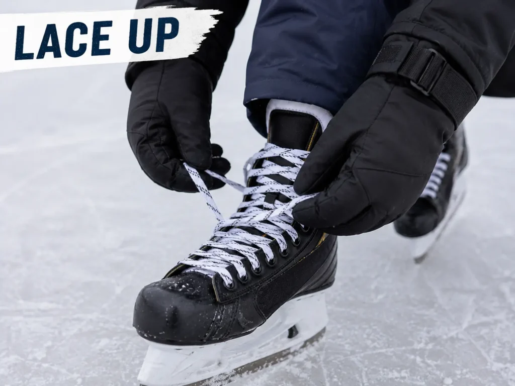 Tying ice skate laces while wearing thick ski gloves