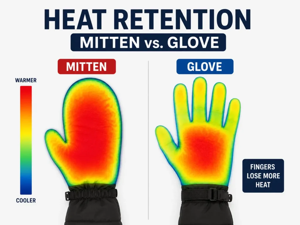 Mittens vs ski gloves shown through heat retention comparison