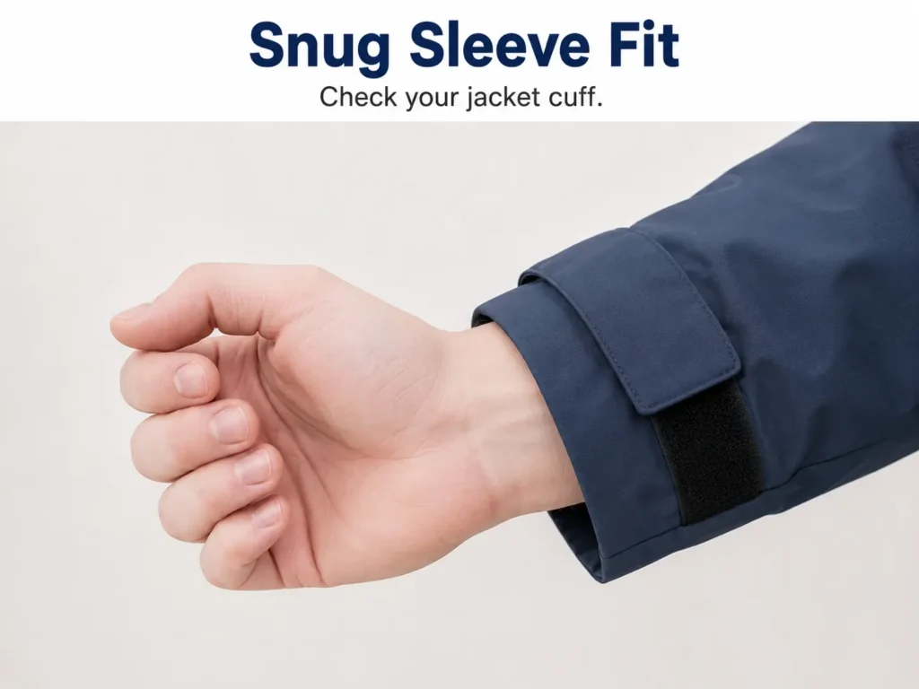 Testing whether a jacket sleeve closes snugly enough to support a short cuff glove