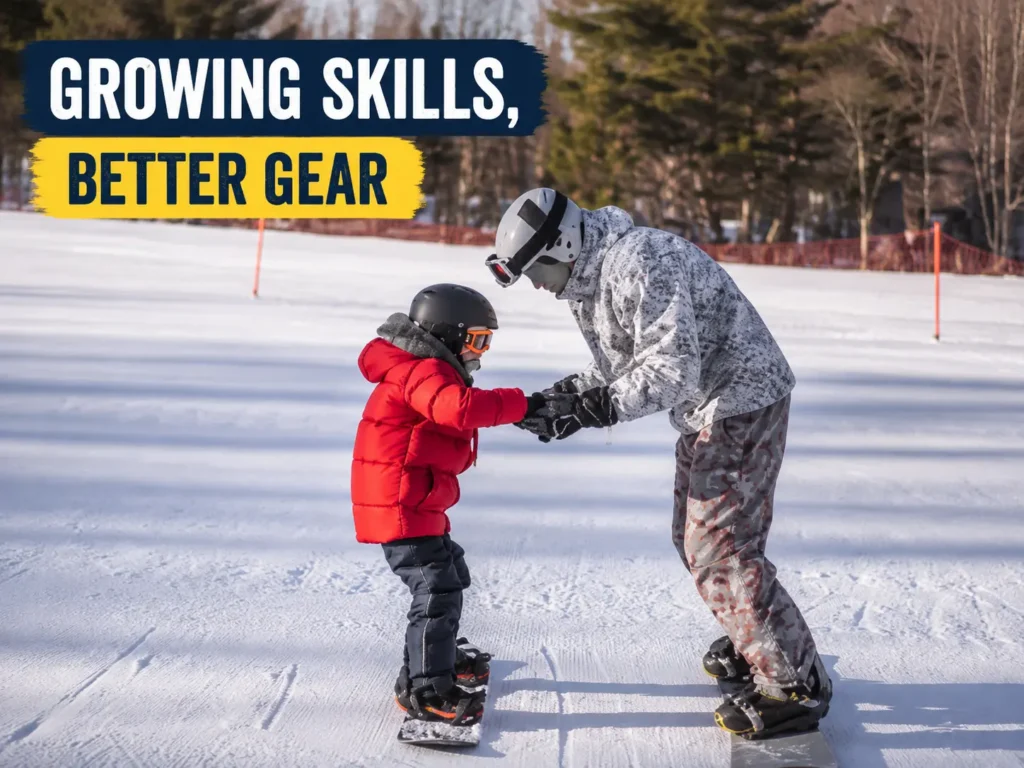 Parent assisting child with ski gear wearing gloves