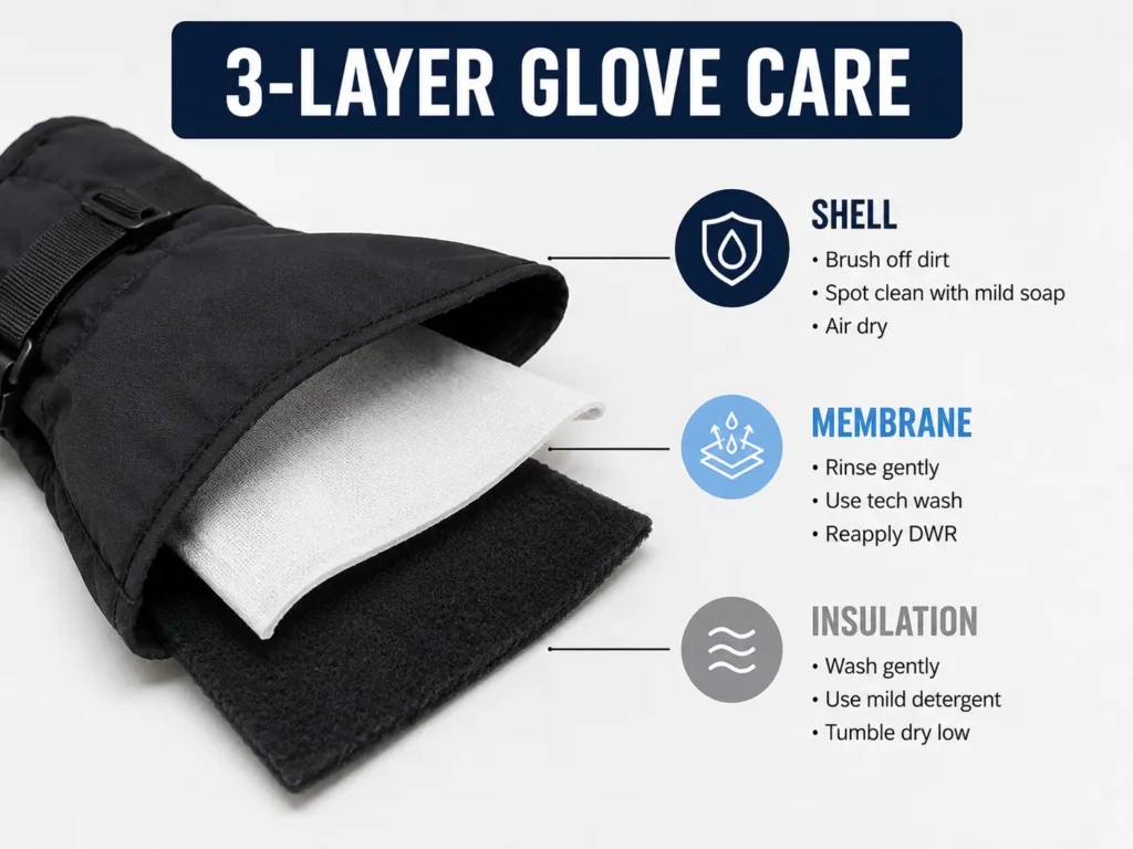 Ski glove care tips for shell, membrane, and insulation