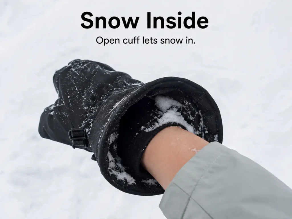 Snow entry through an open wrist gap after a fall in deep powder