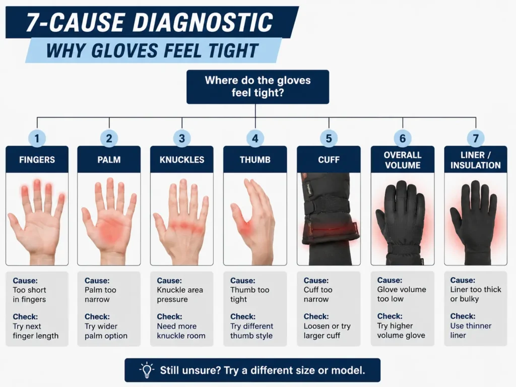 Why ski gloves feel tight and how to diagnose the cause