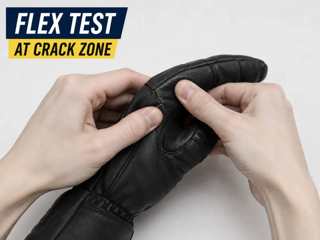 bending a ski glove at the crack zone to test its depth