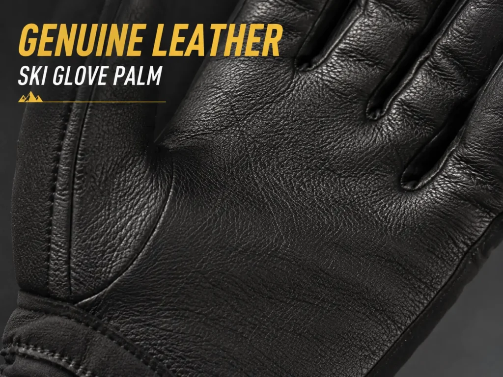 close-up texture of a genuine leather ski glove palm