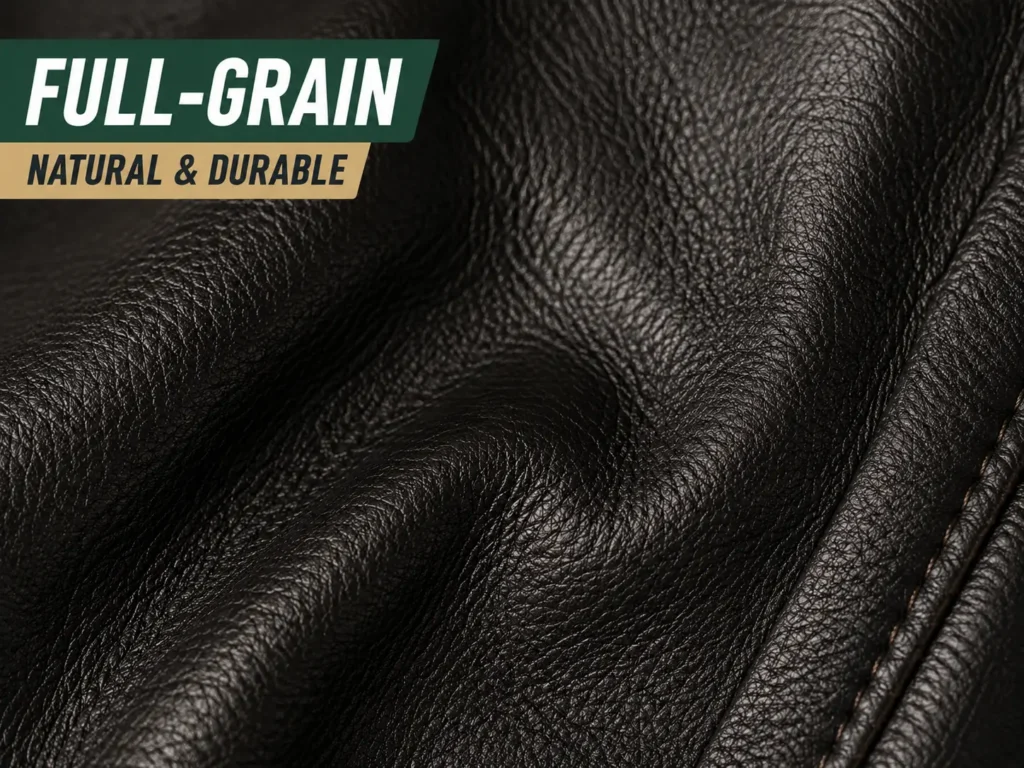close-up texture of well-conditioned full-grain leather