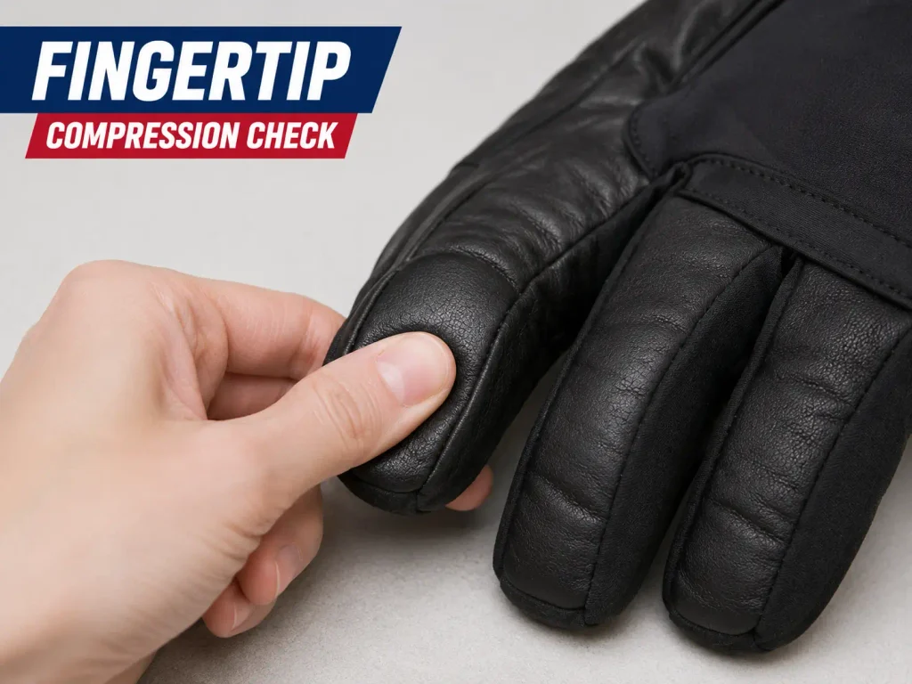 fingertip compression check on a ski glove