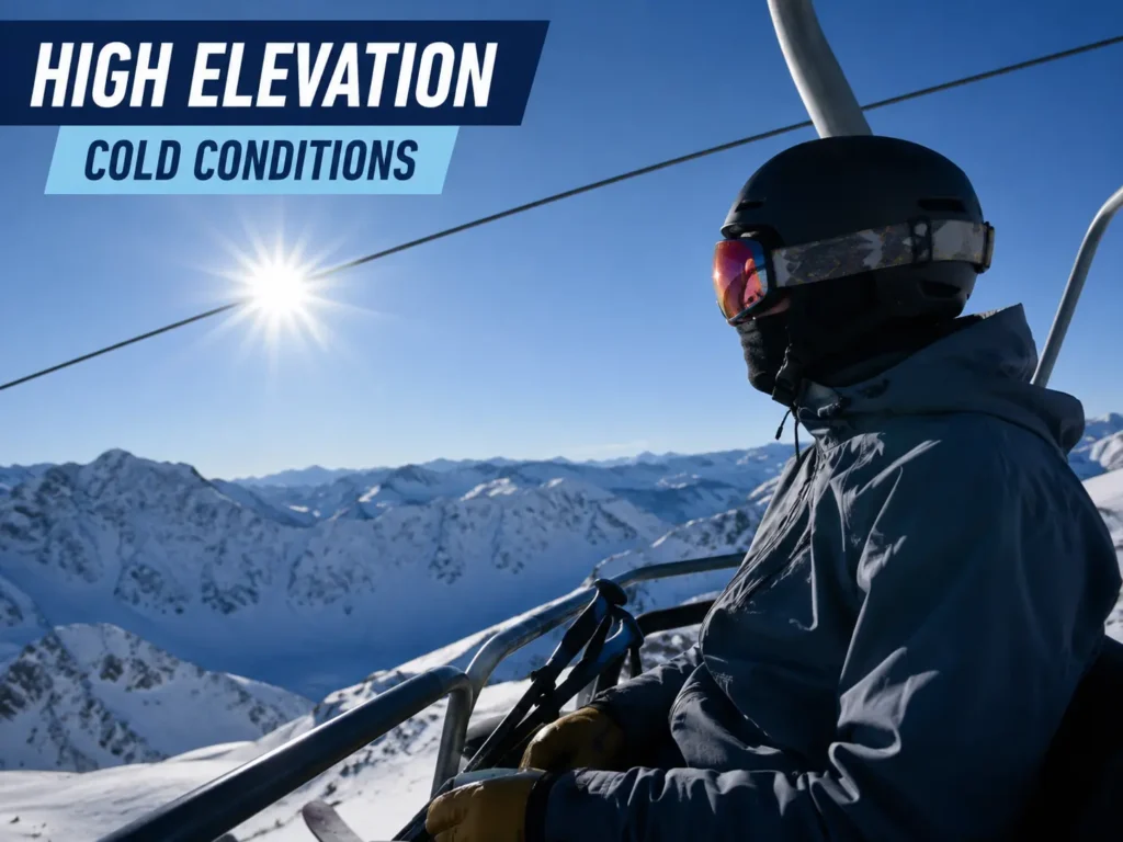 high altitude ski resort chairlift cold