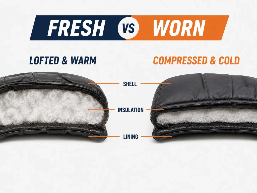 illustration comparing fresh and compressed glove insulation