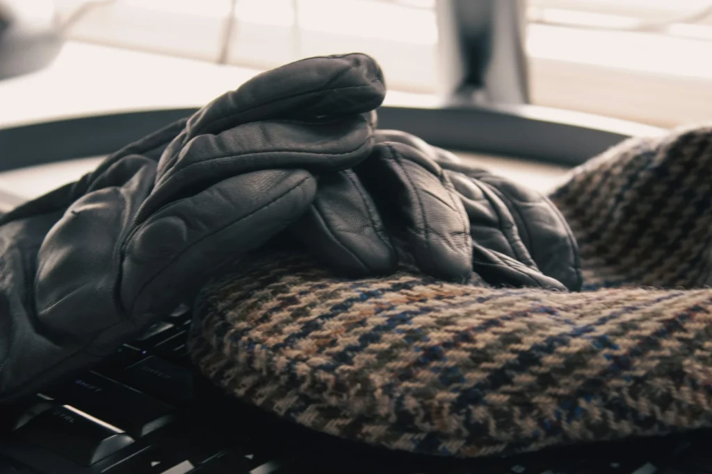 Close-up of leather ski glove shell texture