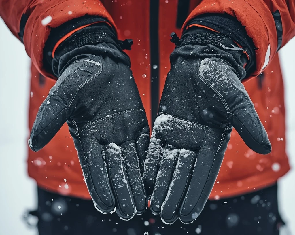 Waterproof ski gloves keep hands dry in snowy conditions