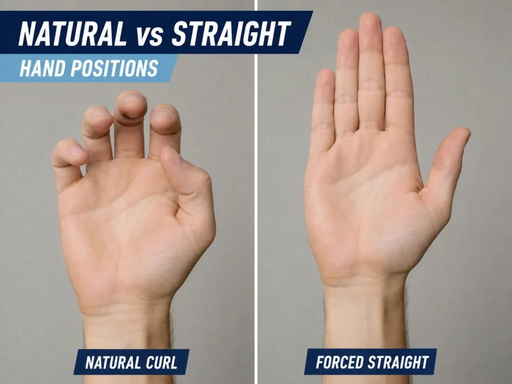 natural resting curl of a hand compared to fingers held straight