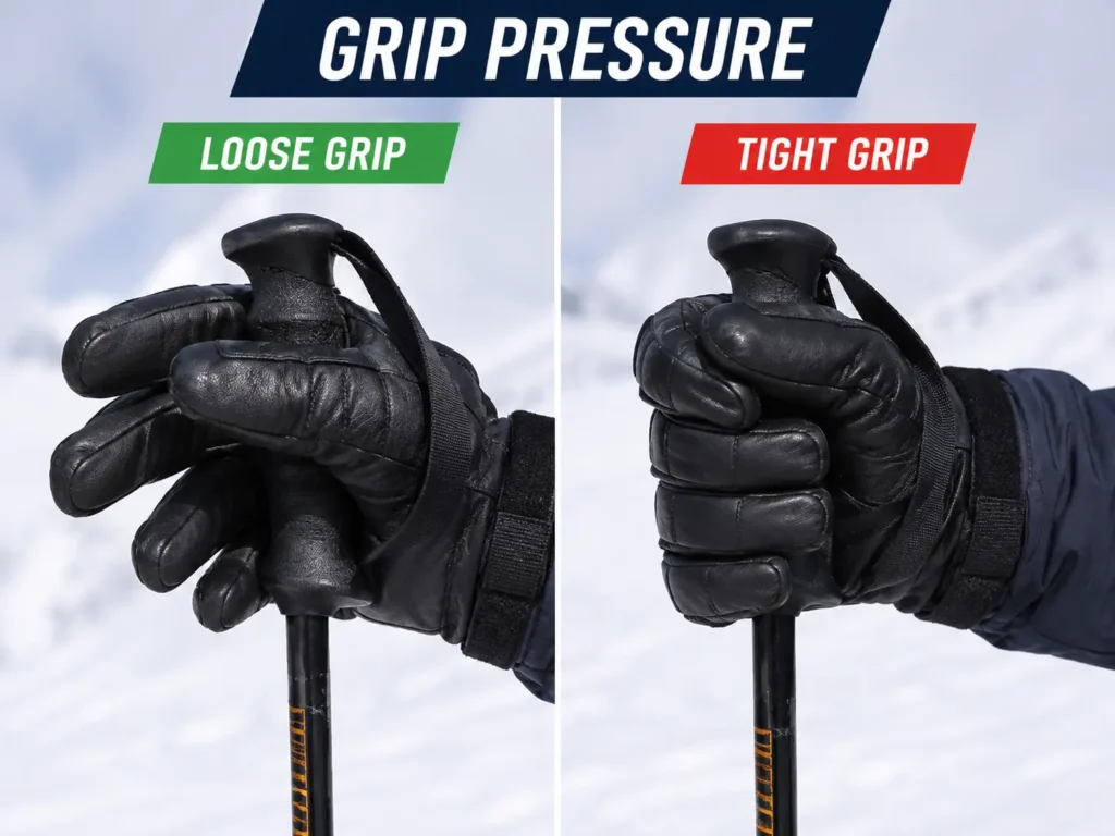 ski pole grip pressure and finger circulation
