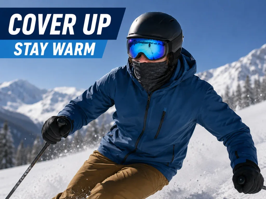 skier wearing a neck gaiter while skiing