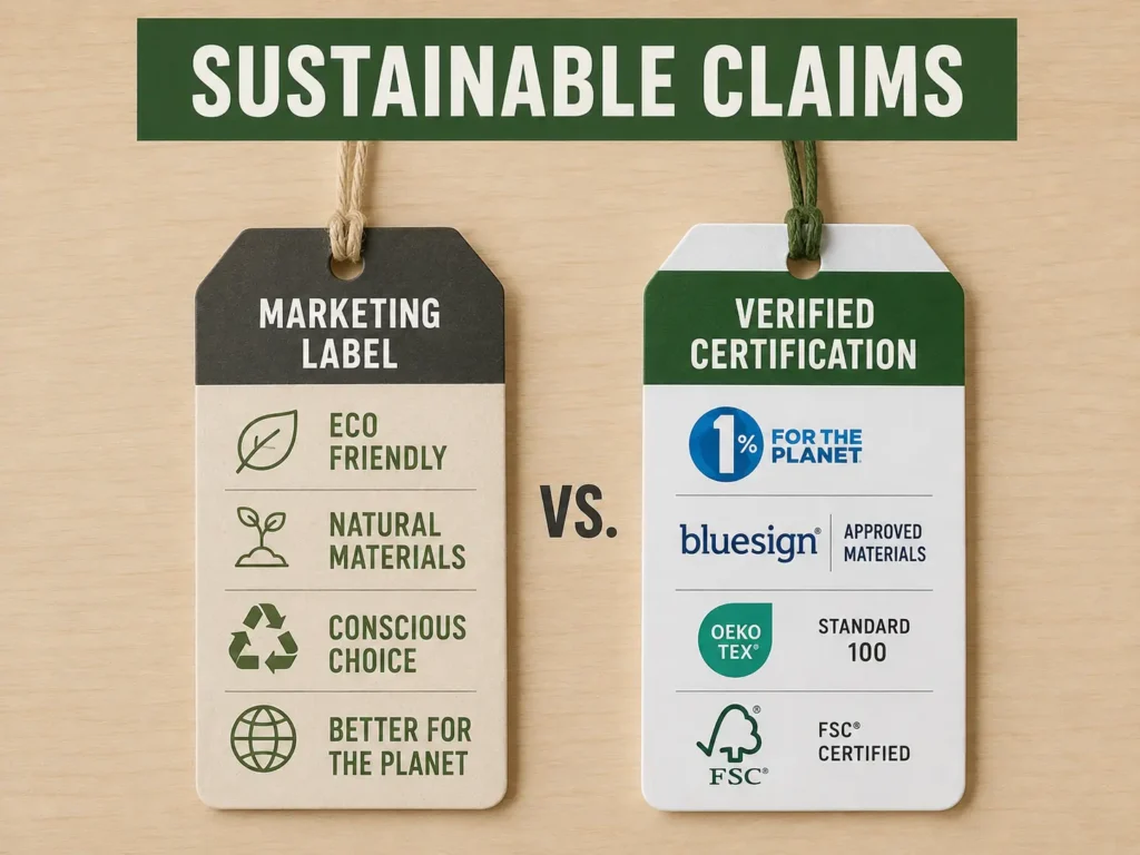 sustainable ski gloves — verified certification vs marketing label diagram