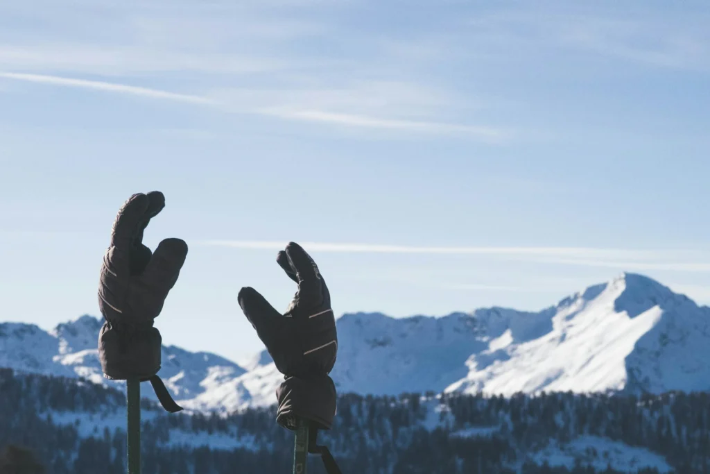 Ski gloves drying after a day on the mountain