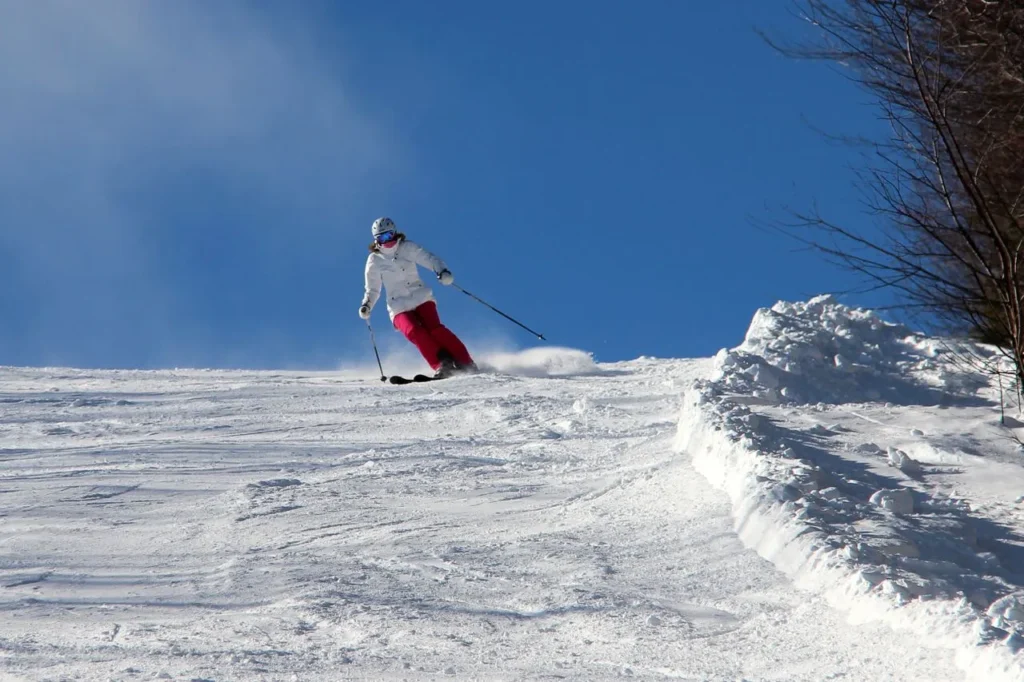 Skier in wet spring snow conditions