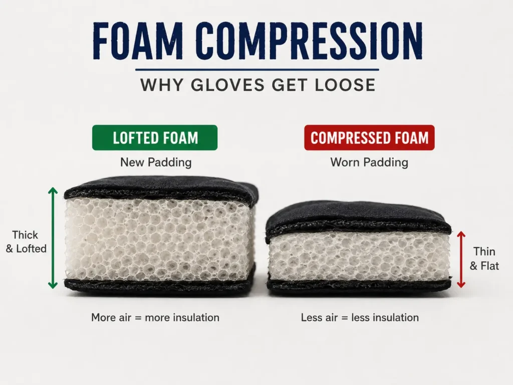 How compressed foam padding causes loose ski gloves