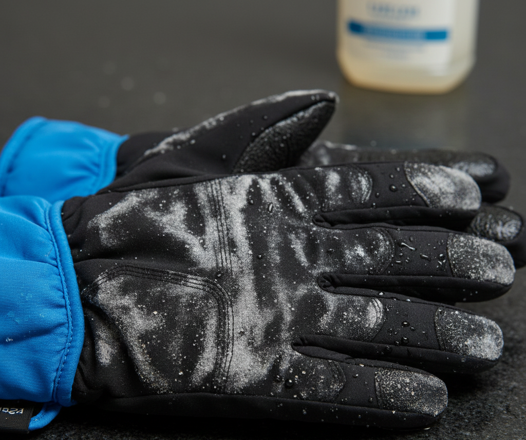 Salt stains fading ski gloves