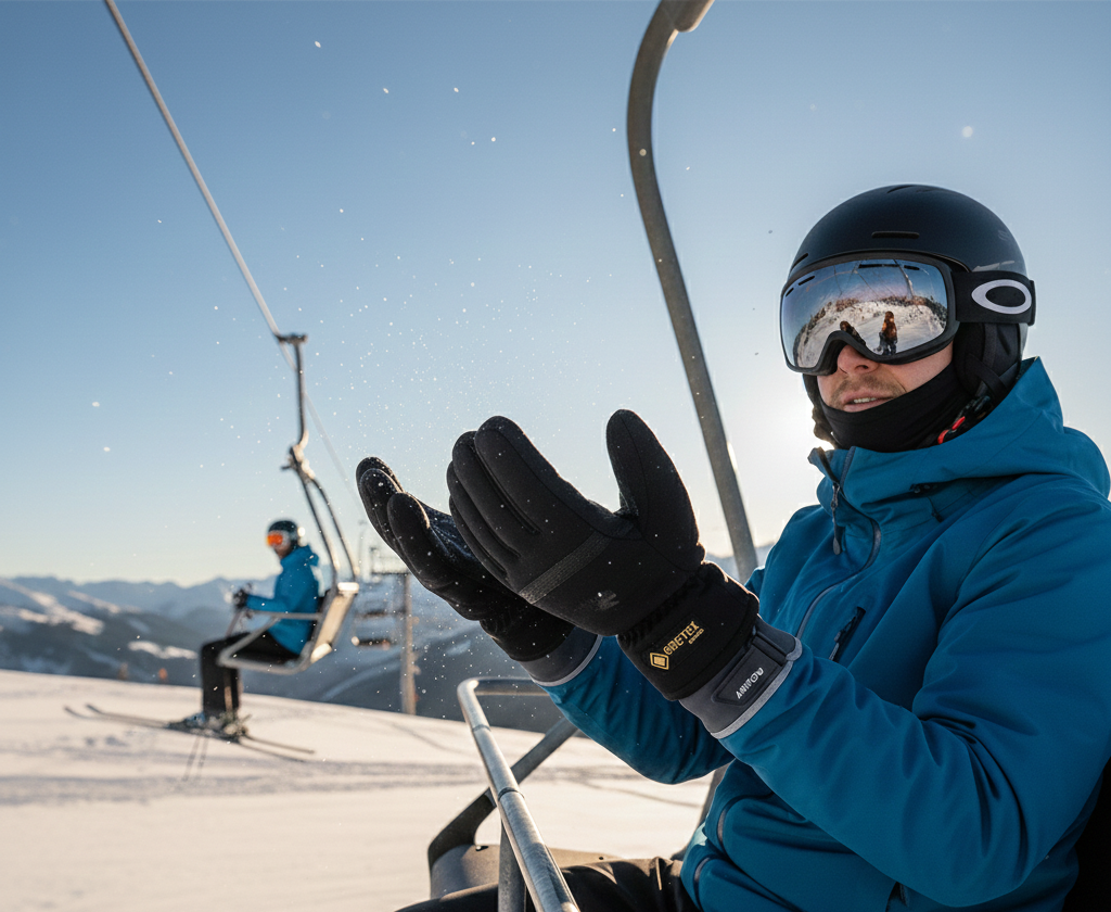 airing out gloves to prevent numb fingers skiing