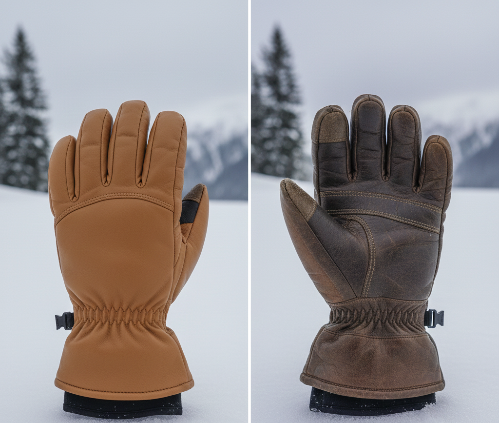 Comparison of PU leather vs real leather ski gloves