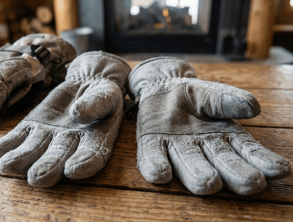 Ski glove liner compressed after use