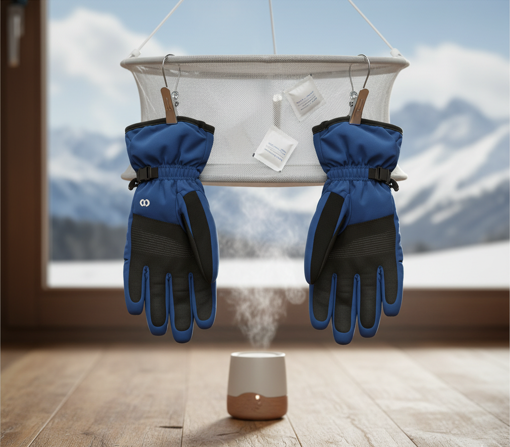 ski glove care tips while drying gloves