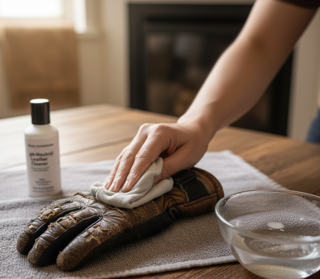 Cleaning ski gloves with gentle pH-neutral cleaner