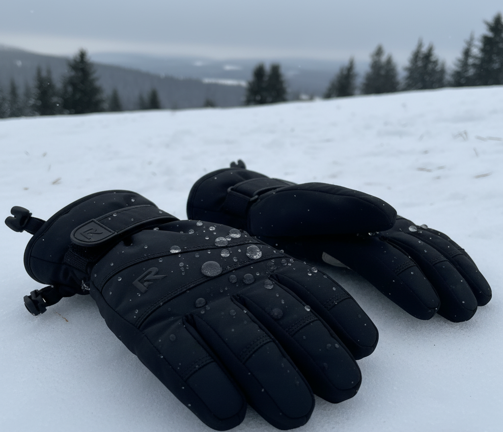 Waterproof ski gloves keeping hands dry in snowy conditions