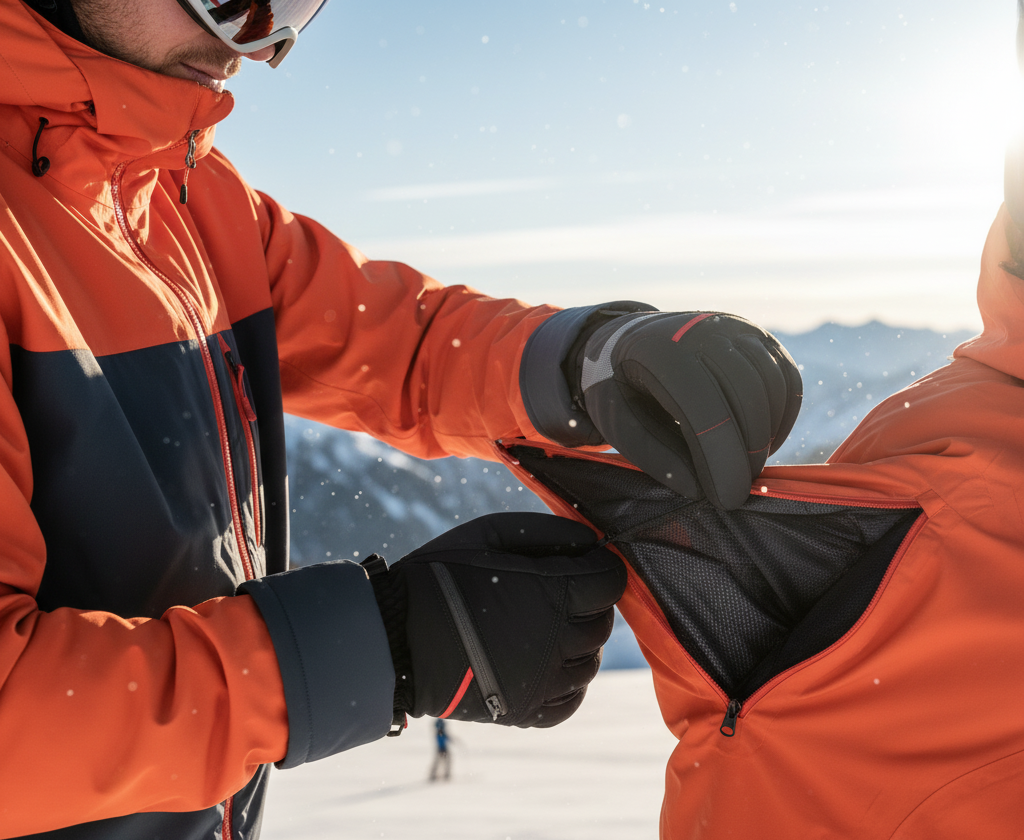 7 Easy Ways to Avoid Sweaty Hands While Skiing (Stay Fresh & Comfortable) Opening jacket vents to reduce hand sweat