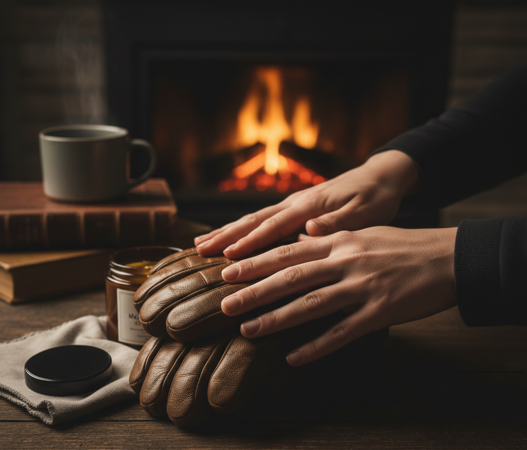 flexing gloves to break in and soften