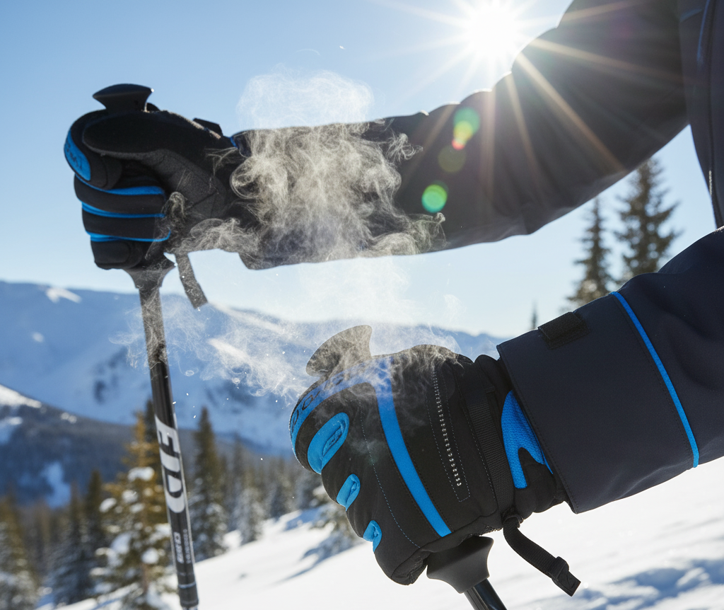 Breathable pro ski gloves allowing moisture to escape during skiing