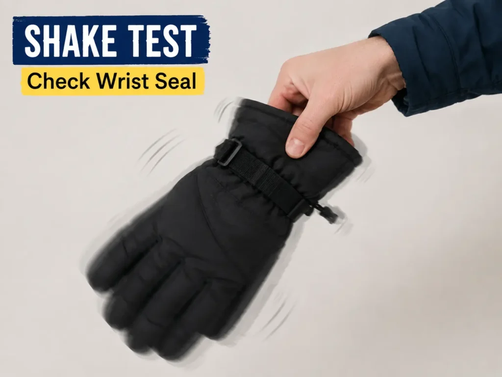 Testing ski glove wrist closure for looseness