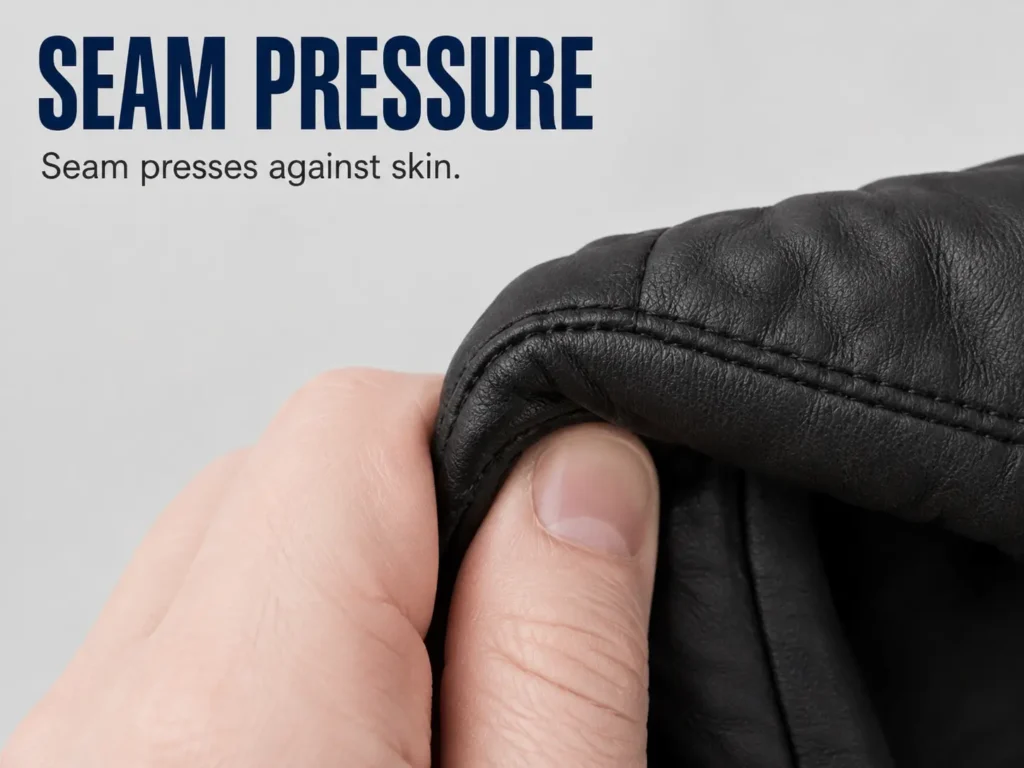 Glove seam pressing directly against skin during a firm grip
