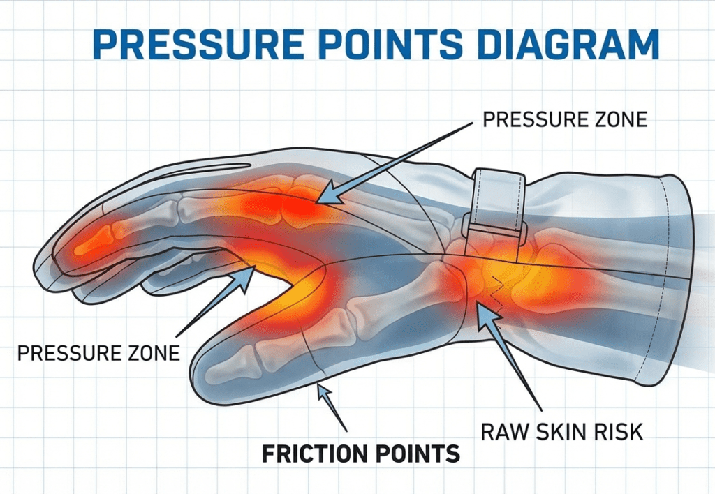ski glove friction points causing raw skin