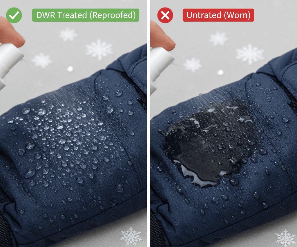 DWR reproofing ski gloves to reduce water soaking