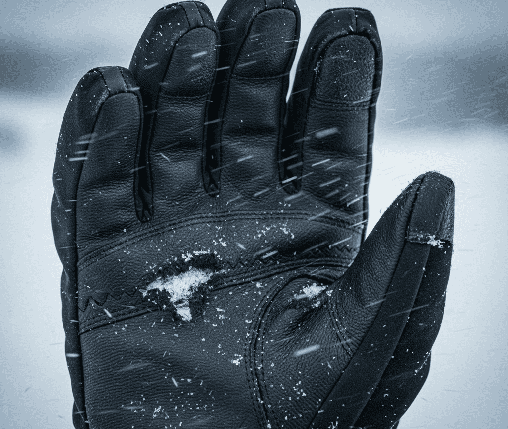 Worn-out ski gloves letting wind penetrate insulation