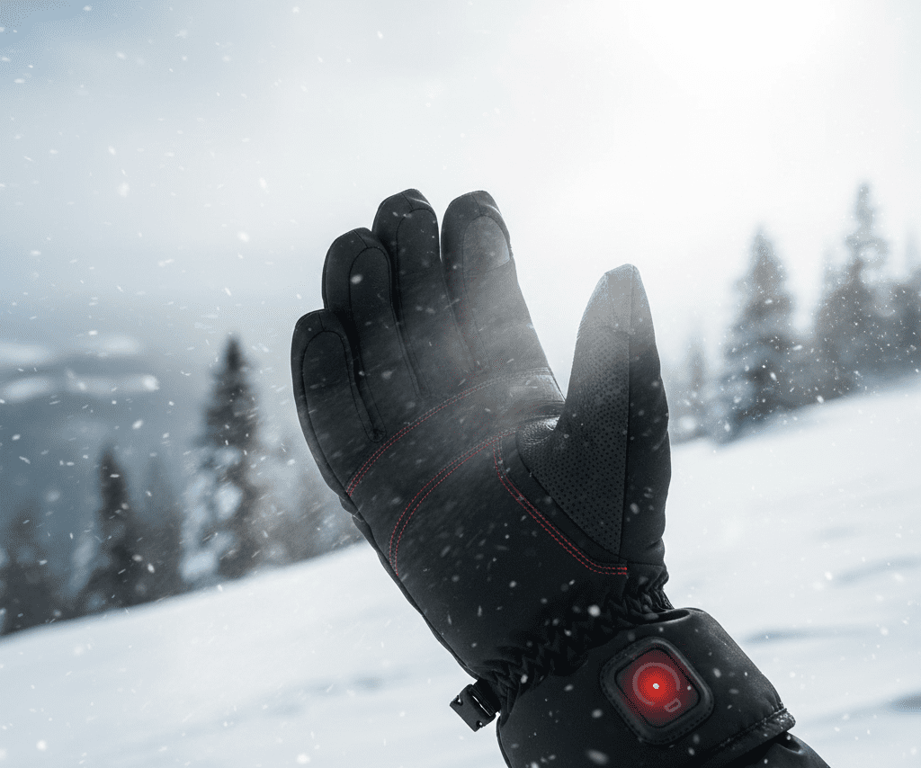 Heated ski gloves keeping hands warm 