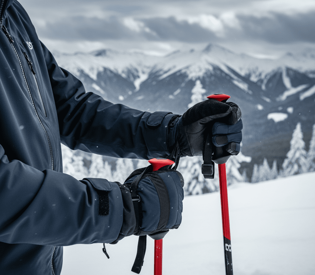 checking ski glove fit with ski poles
