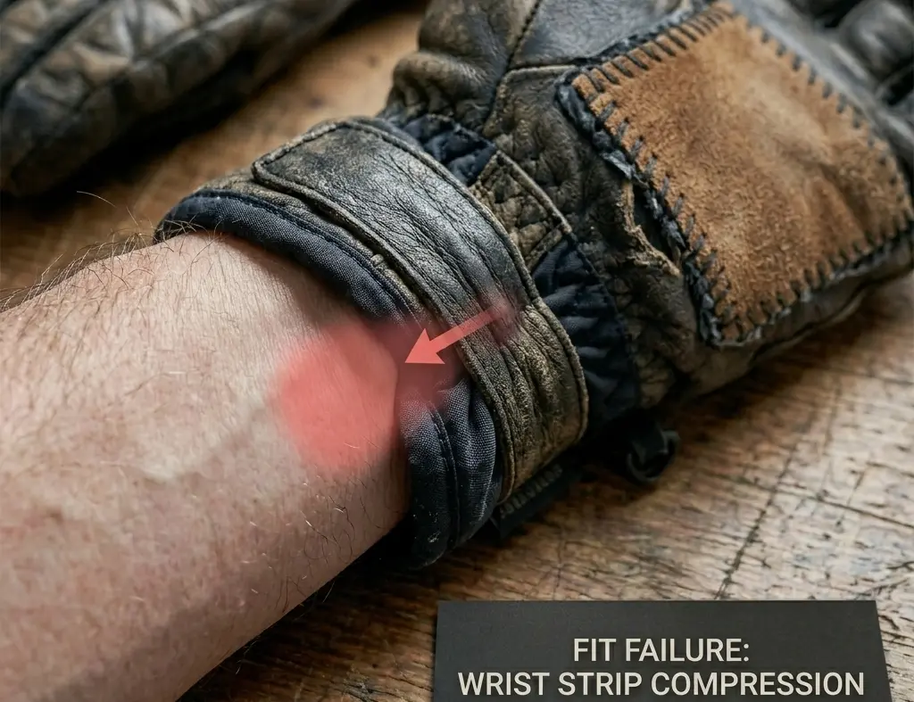 Over-tightened ski glove wrist strap compressing the ulnar nerve, causing ring and pinky finger numbness