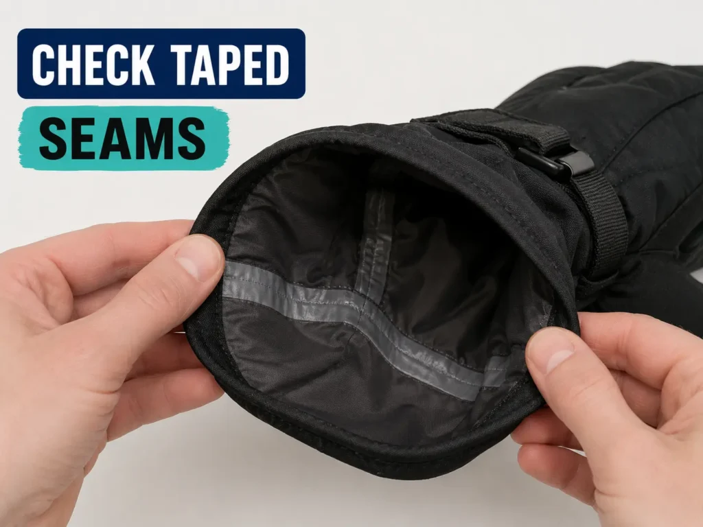Checking for taped seam construction inside a ski glove cuff