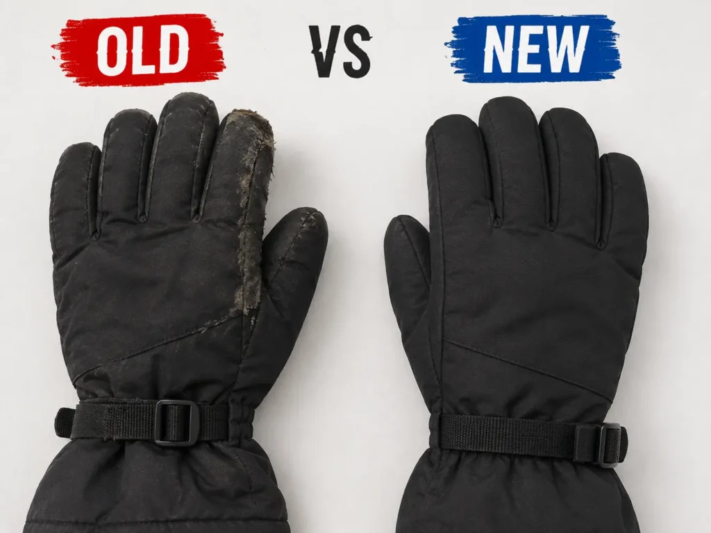 Comparing seam wear between an old and a newer ski glove