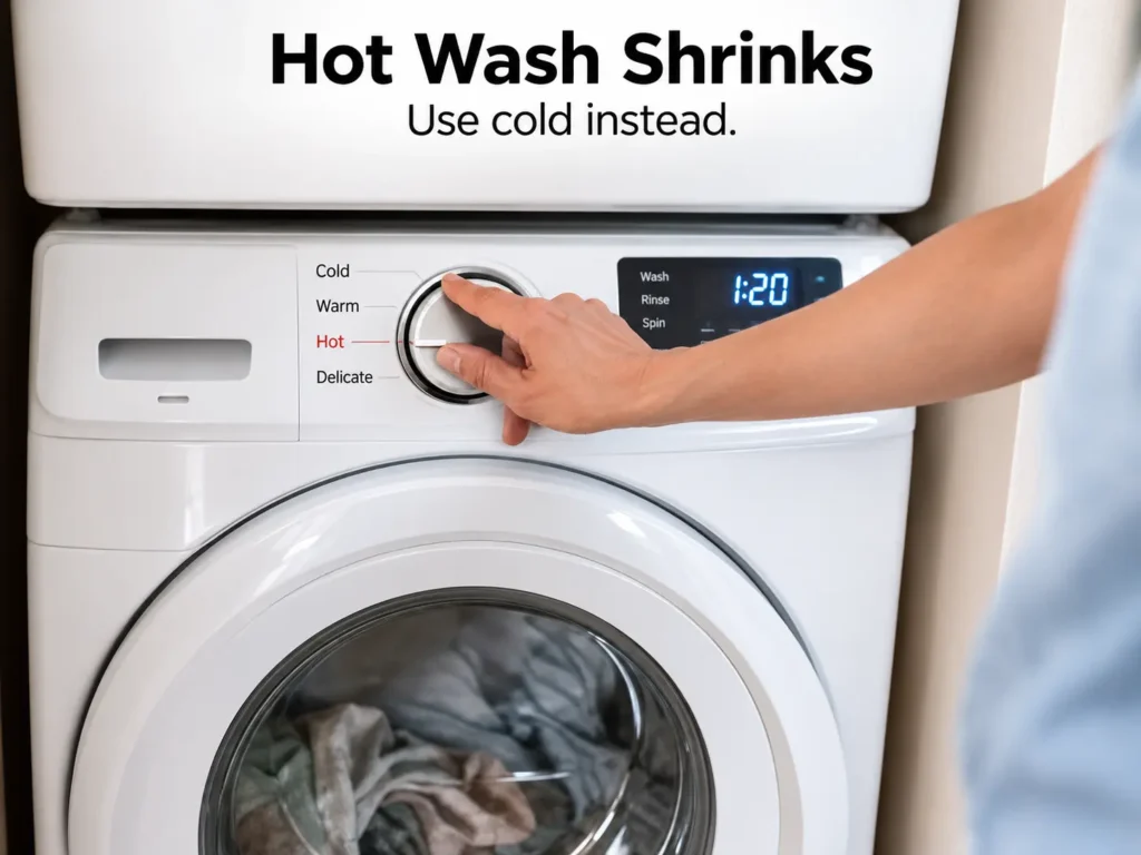 Washing machine temperature dial set to a hot wash cycle