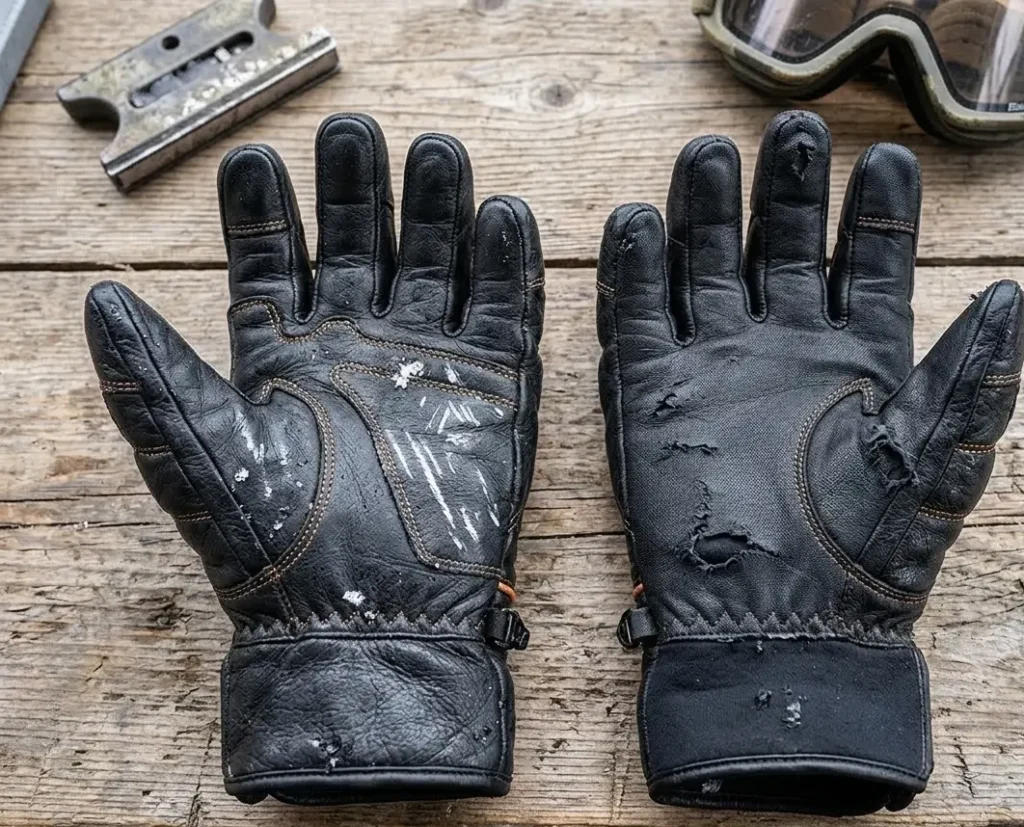 Ski glove shells and removed inner liners hanging separately to dry completely overnight