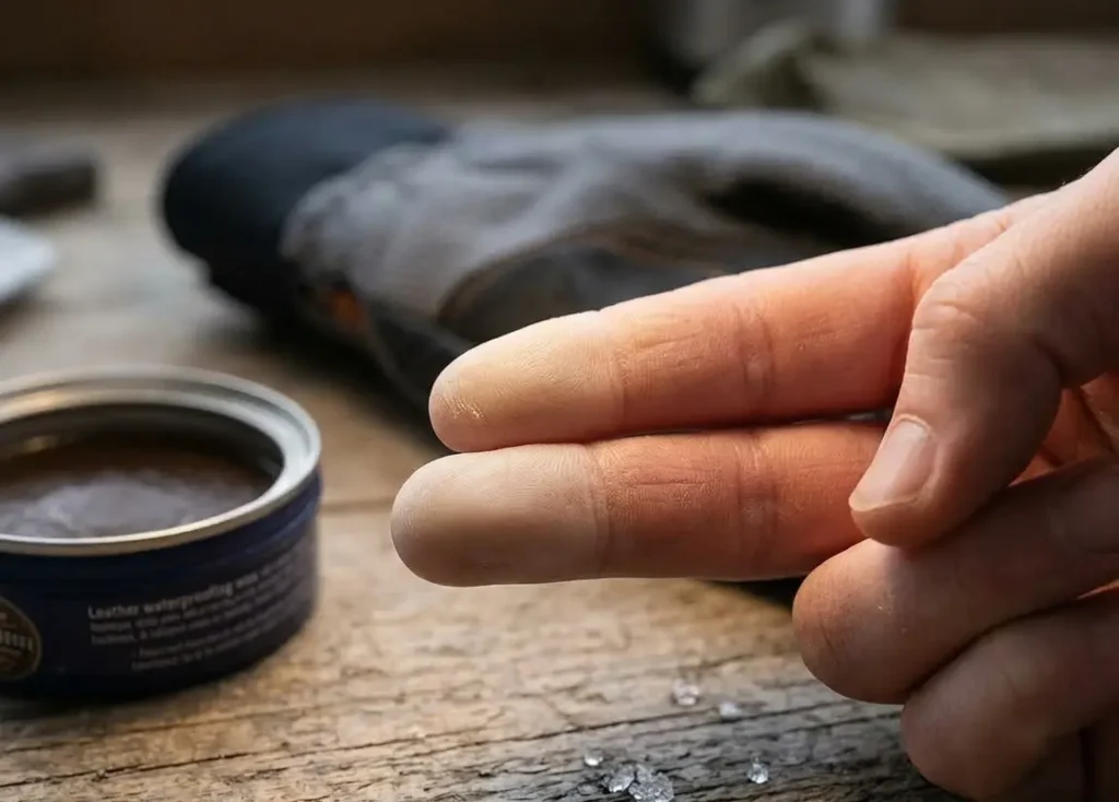 Visual comparison of early frostnip showing a pale fingertip next to a normal healthy finger