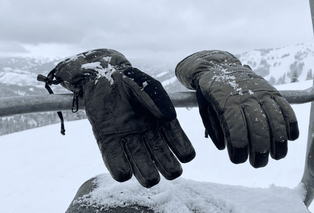 Wet vs dry ski gloves on a chairlift in snowy conditions
