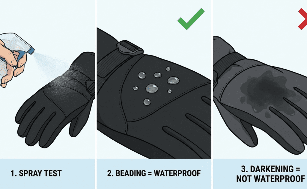 spray bottle waterproof test on ski gloves