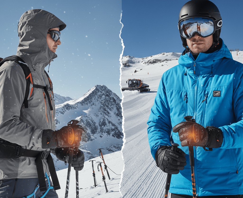 Ski gloves for climbers vs groomers showing sweat buildup during uphill touring