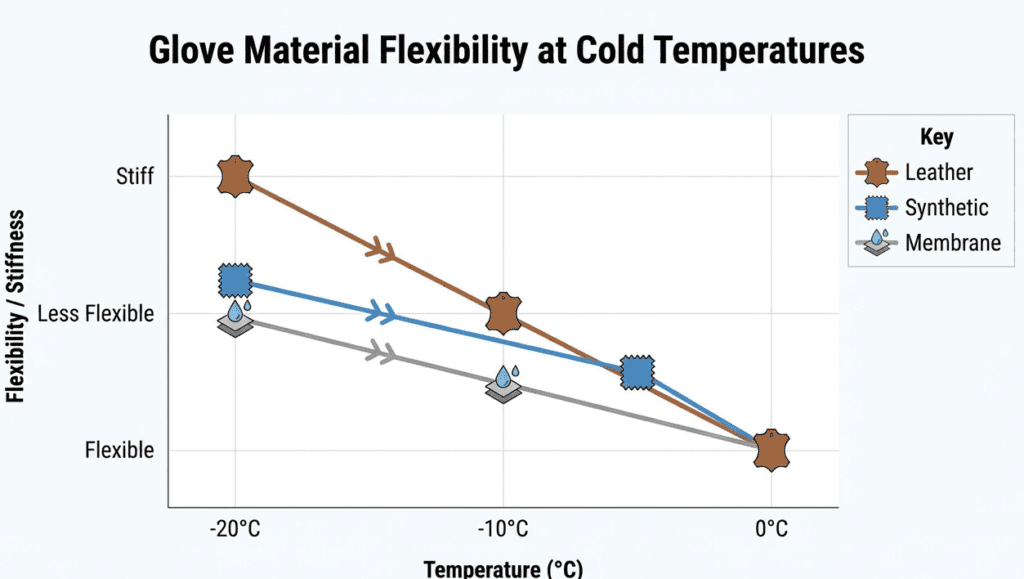 Graph showing why ski gloves feel stiff in extreme cold