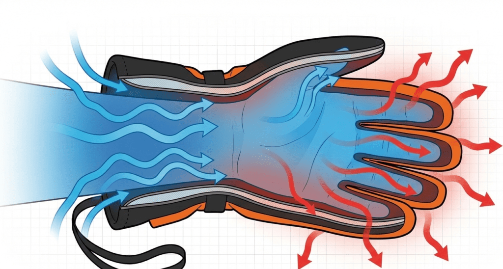 cold air entering ski gloves causing heat loss